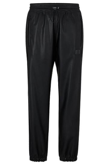 Faux-leather tracksuit bottoms with framed logo, Hugo boss
