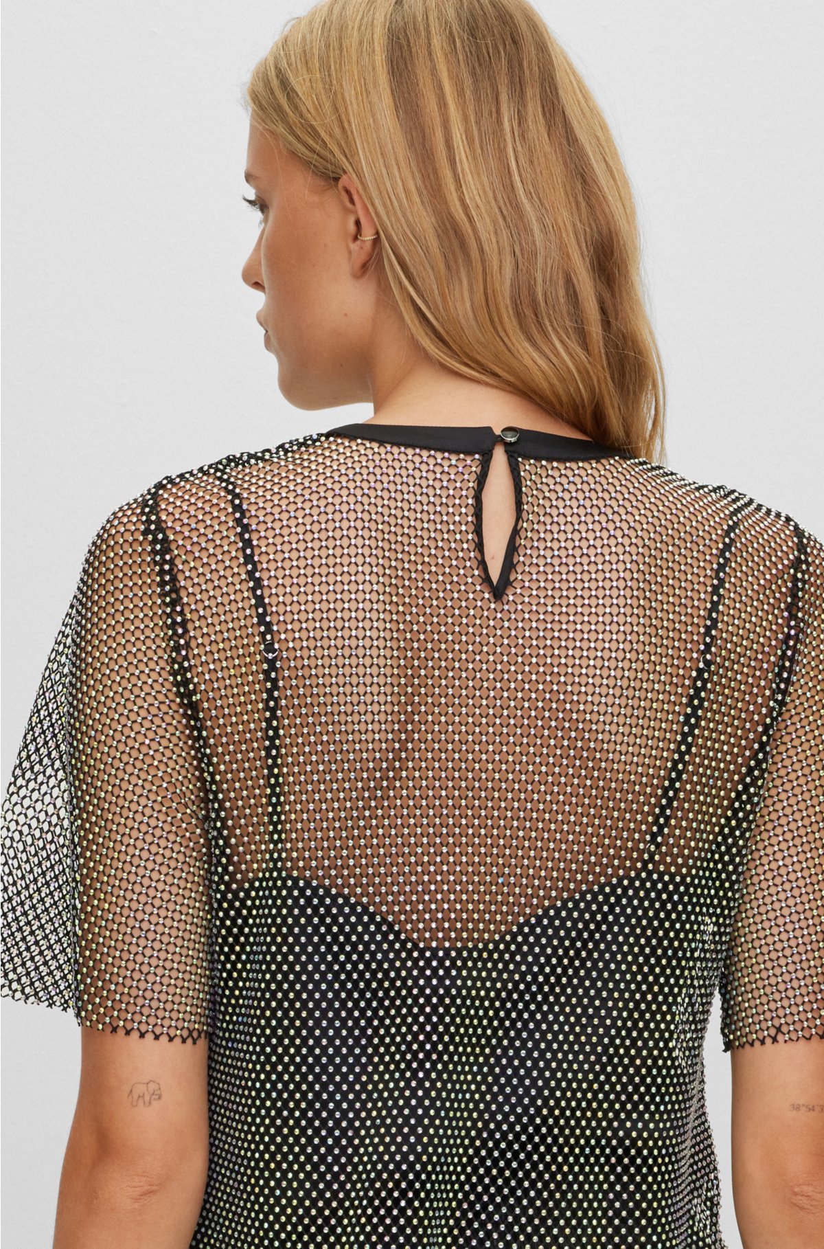BOSS - Regular-fit blouse in sparkling mesh with crystal details