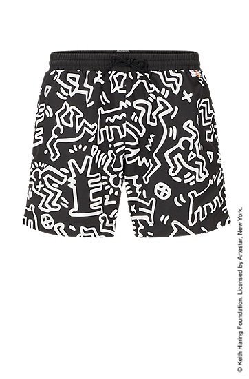 BOSS x Keith Haring 快干面料游泳短裤,  001_Black