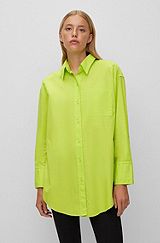 Longline relaxed-fit blouse in organic cotton, Yellow