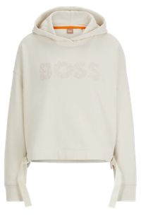 Relaxed-fit hoodie in French terry with tonal logo, White