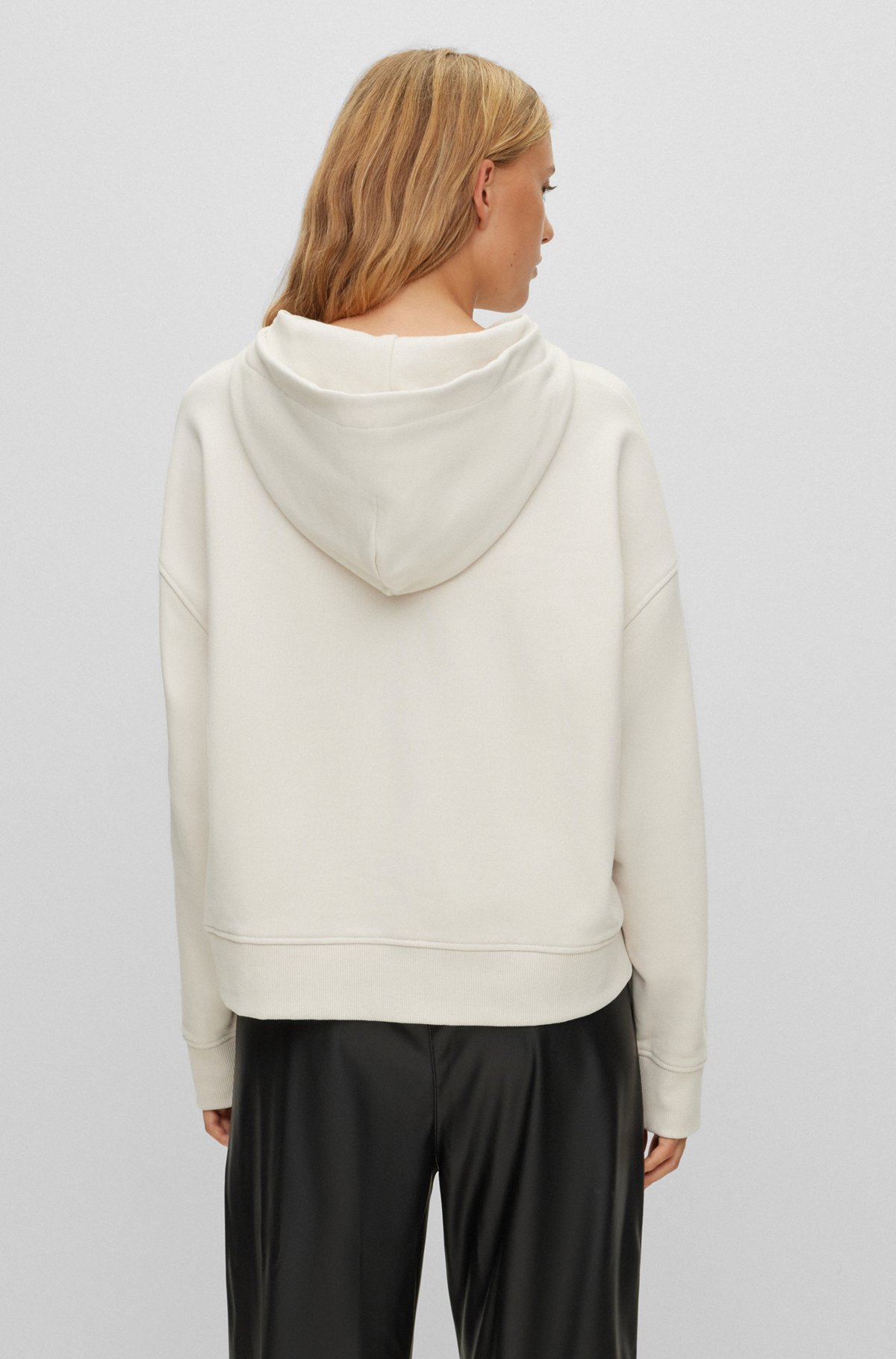 Relaxed-fit hoodie in French terry with tonal logo, White