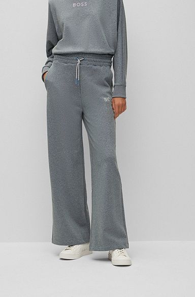 Cotton-blend tracksuit bottoms with embellished logo, Grey