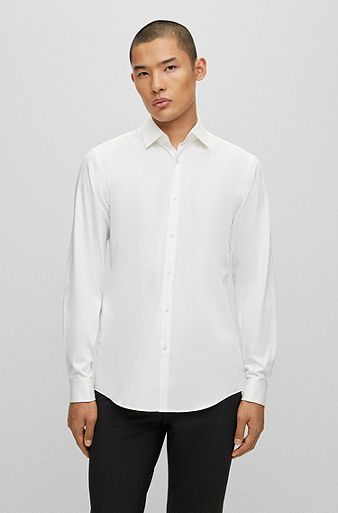 Slim-fit overhemd in satijn van stretchkatoen, Wit