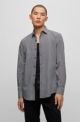 Slim-fit shirt in printed cotton canvas, Black