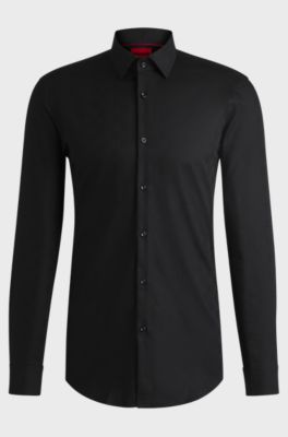 Slim-fit shirt in cotton with a stacked-logo jacquard, Black