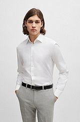 Slim-fit shirt in cotton with a stacked-logo jacquard, White