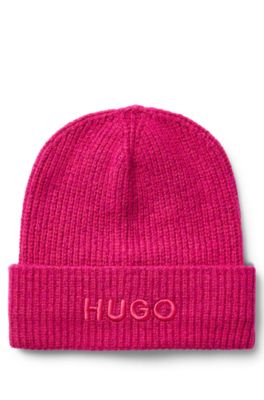 HUGO - Ribbed beanie hat with embroidered logo