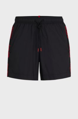 Fully lined swim shorts with logo tape, Black