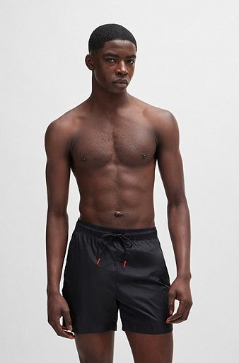 Fully lined swim shorts with logo tape, Black