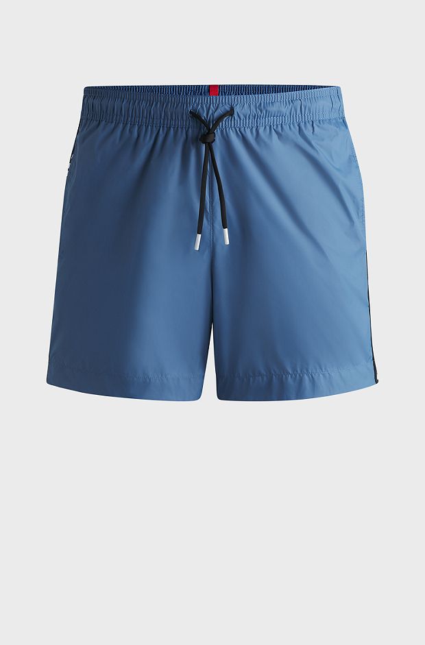 Fully lined swim shorts with logo tape, Blue