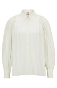 Regular-Fit Bluse aus gewaschener Seide mit verdeckter Knopfleiste, Weiß