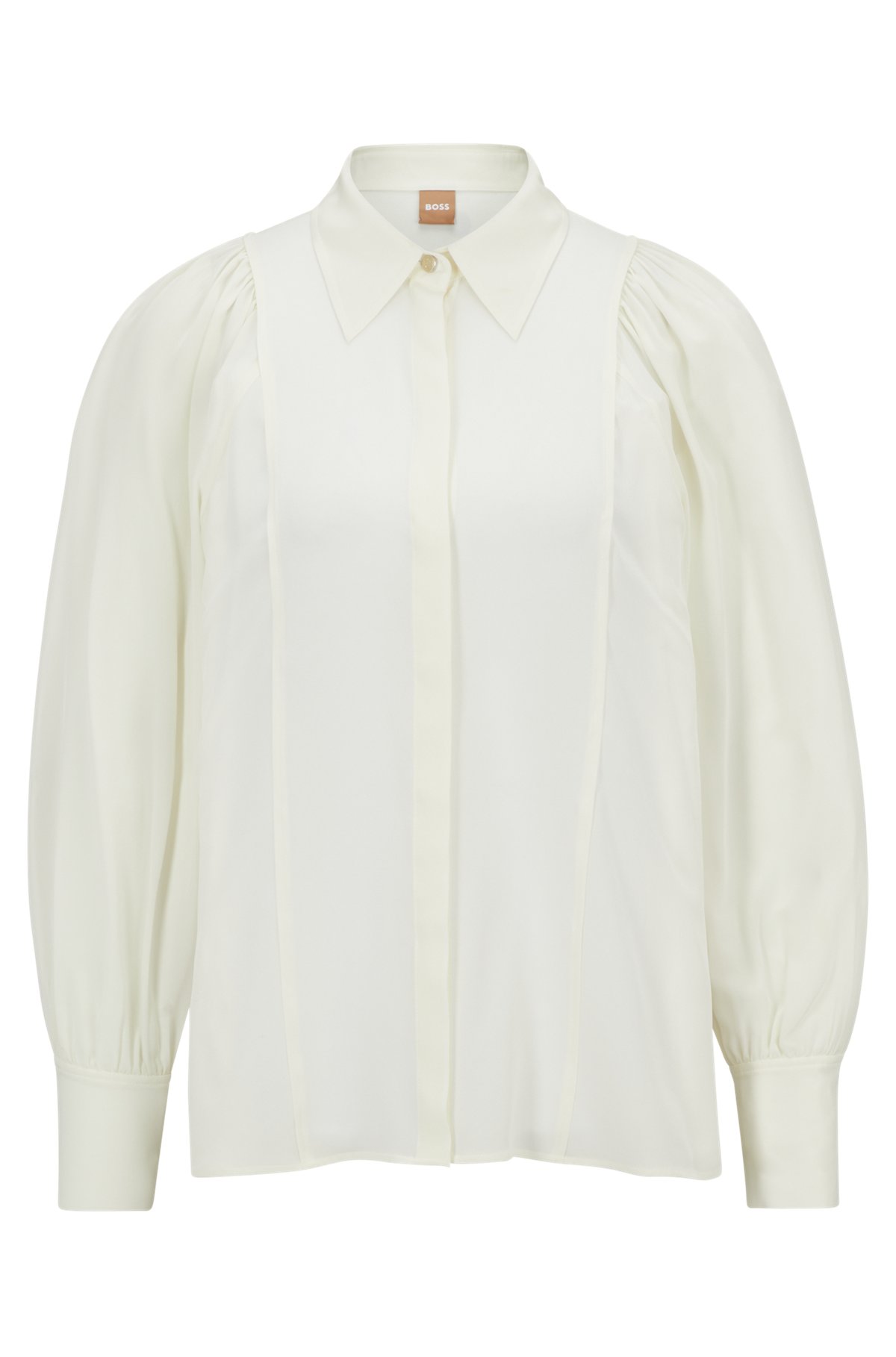 Regular-Fit Bluse aus gewaschener Seide mit verdeckter Knopfleiste, Weiß