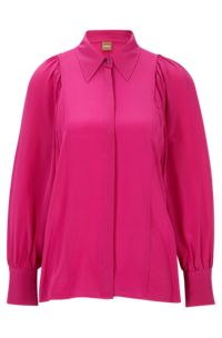 Regular-Fit Bluse aus gewaschener Seide mit verdeckter Knopfleiste, Pink