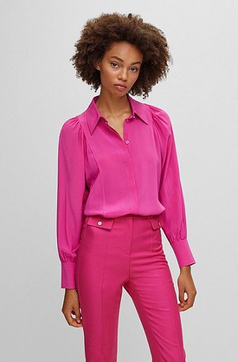 Regular-fit blouse van gewassen zijde met blinde sluiting, Pink