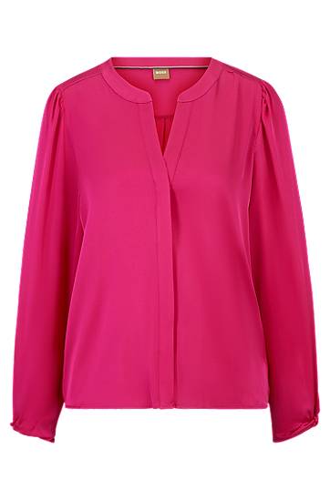 Collarless relaxed-fit blouse in stretch silk, Hugo boss