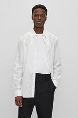 Extra slim-fit overhemd van katoen met kantachtig stiksel, Wit