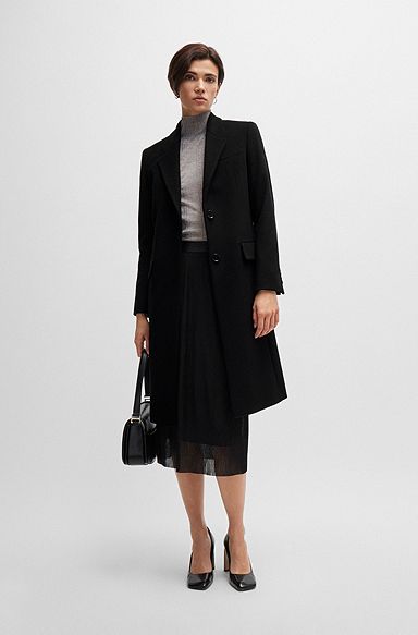 Slim-fit coat in virgin wool and cashmere, Black