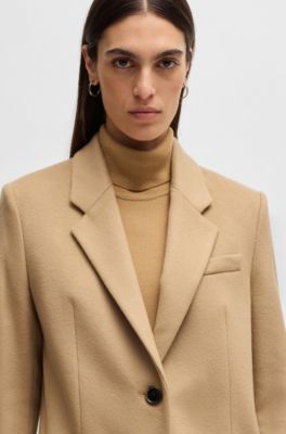 Slim-fit coat in virgin wool and cashmere, Beige
