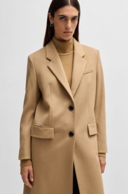 Slim-fit coat in virgin wool and cashmere, Beige