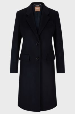 Slim-fit coat in virgin wool and cashmere, Dark Blue