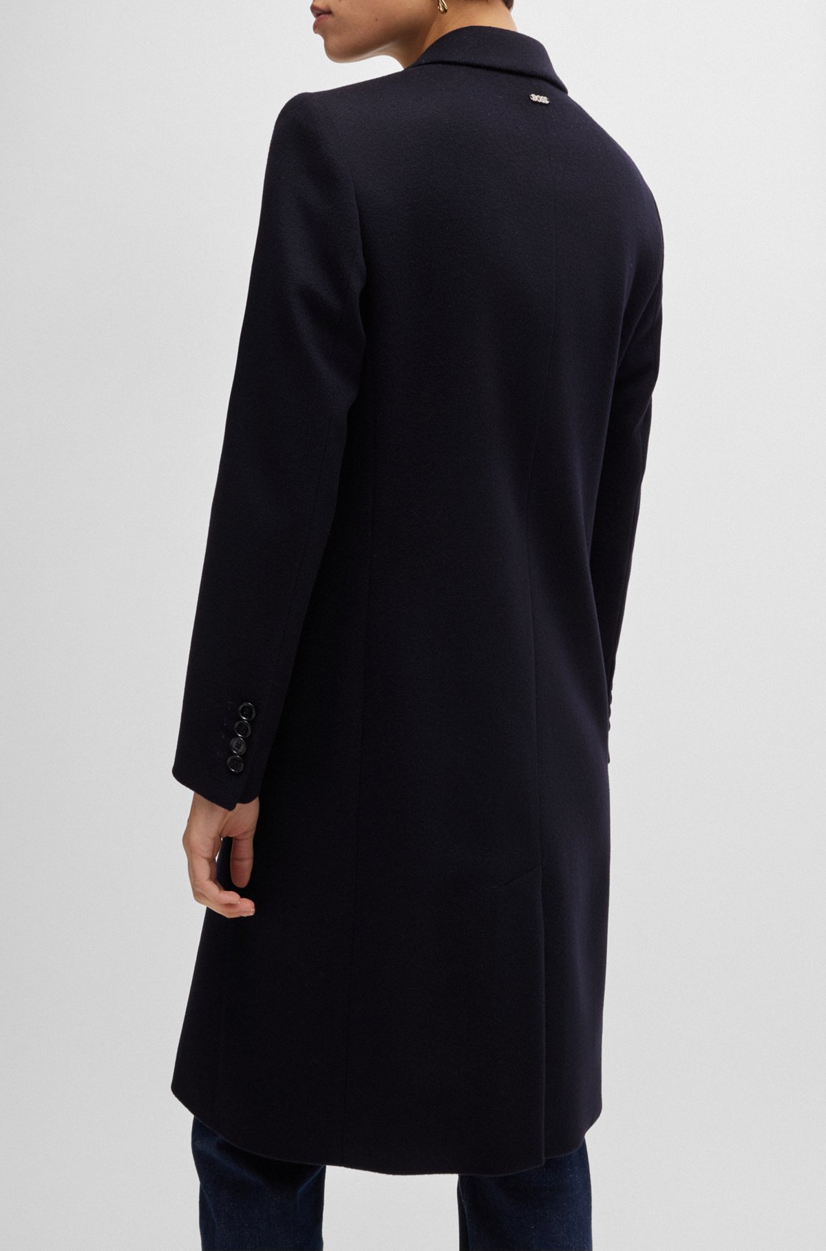 Slim-fit coat in virgin wool and cashmere, Dark Blue