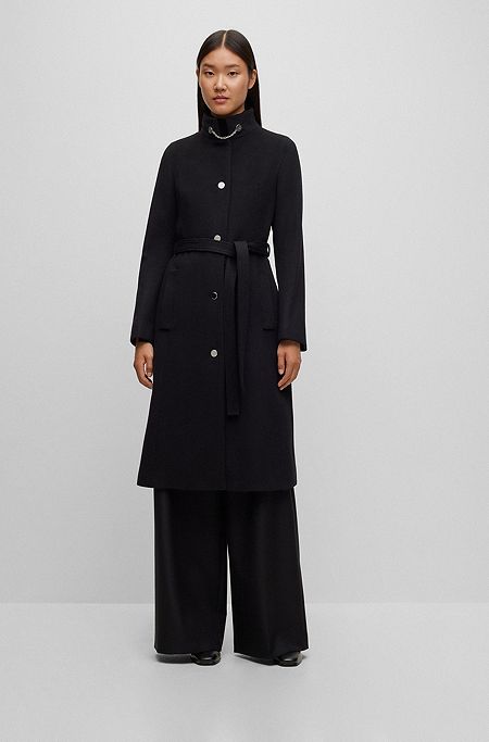 Belted coat in virgin wool and cashmere, Black