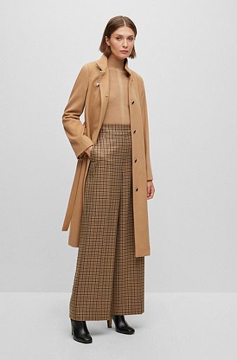 Belted coat in virgin wool and cashmere, Beige