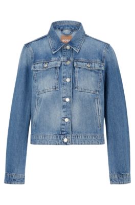 BOSS - Regular-fit jacket in blue rigid denim