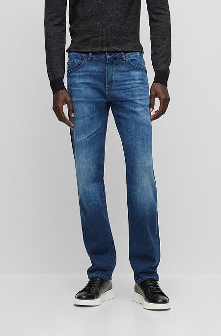 Regular-fit jeans in Italian cashmere-touch denim, Dark Blue