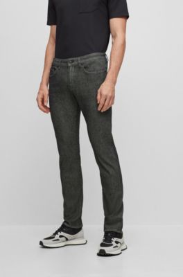BOSS - Slim-fit jeans in black performance-stretch knitted denim 