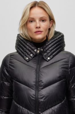 BOSS - Regular-fit puffer jacket in water-repellent gloss fabric - Black