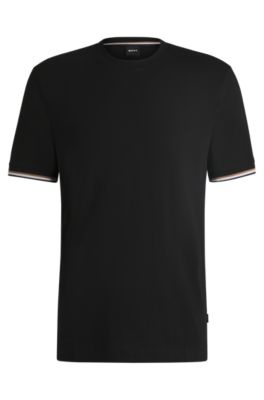 BOSS Cotton jersey T shirt with signature stripe cuffs