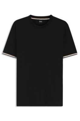 Boss Uomo Nero - Magliette Nera Con Girocollo E Bordini A Contrasto - Tops - L - Immagine 2