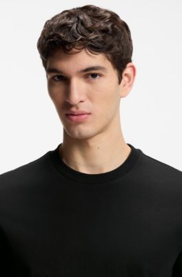 T-shirt van katoenen jersey met kenmerkend gestreepte boorden, Zwart