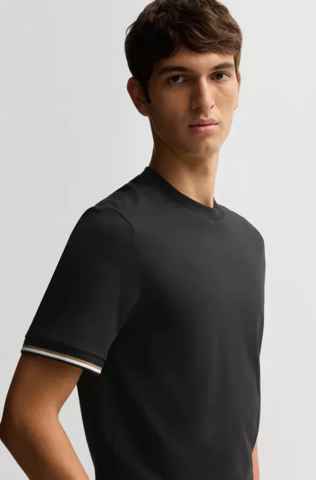 Cotton-jersey T-shirt with signature-stripe cuffs