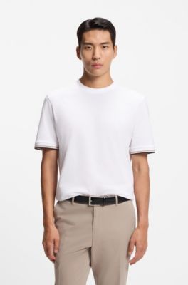 Cotton-jersey T-shirt with signature-stripe cuffs, White