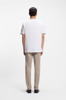 Cotton-jersey T-shirt with signature-stripe cuffs, White