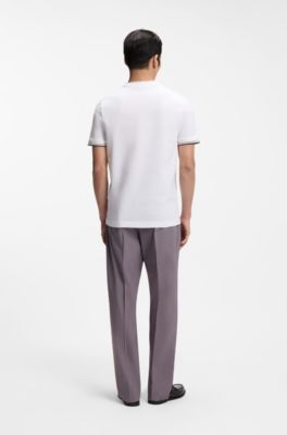 T-shirt in jersey di cotone con righe tipiche del marchio sul fondo manica, Bianco