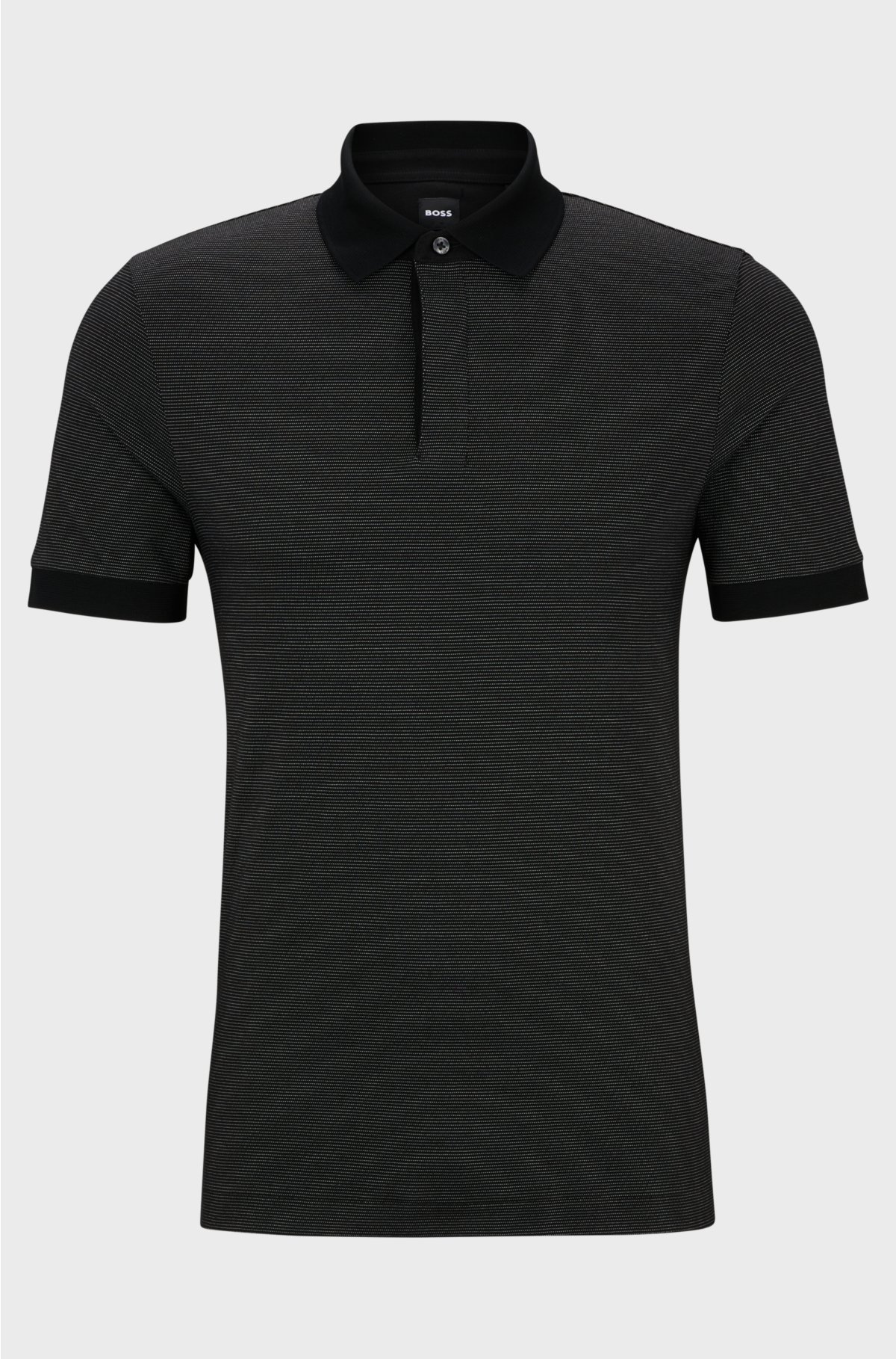 Slim-fit cotton-blend polo shirt with micro pattern, Black
