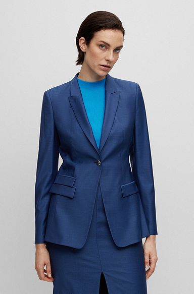 Slim-fit jacket in micro-patterned virgin wool, Blue