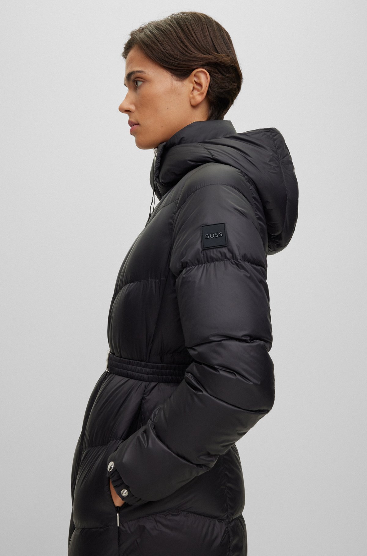 Slim-fit puffer jacket in water-repellent fabric, Black
