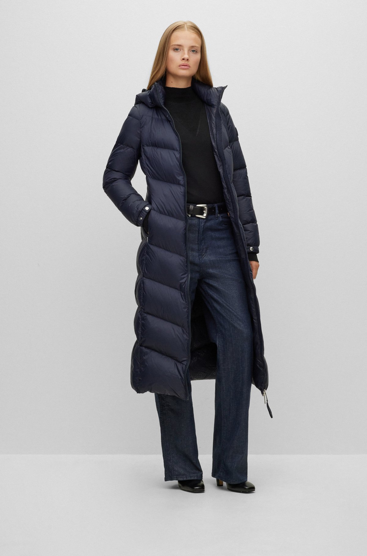 Slim-fit puffer jacket in water-repellent fabric, Dark Blue