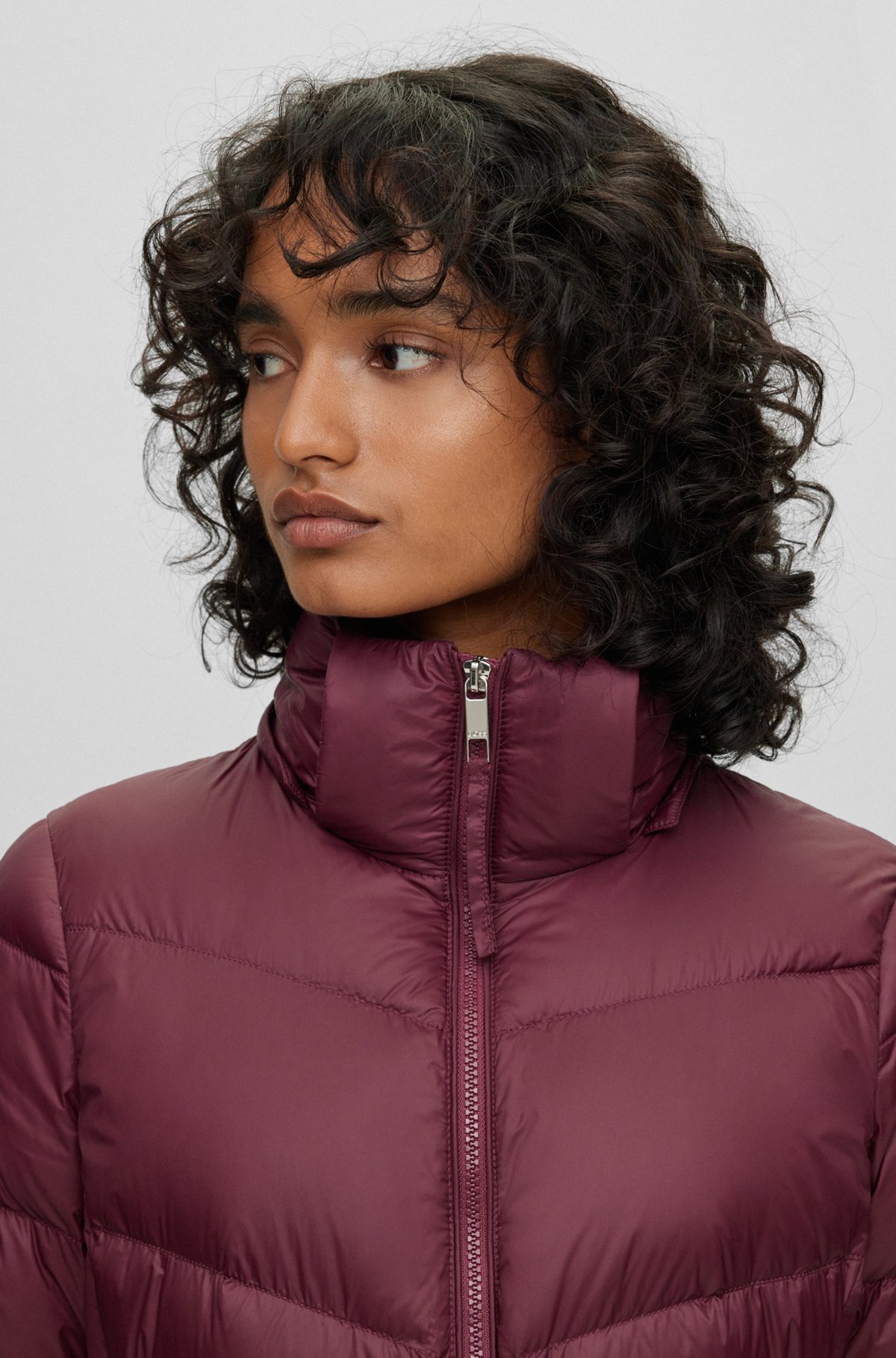 Slim-fit puffer jacket in water-repellent fabric, Dark Red