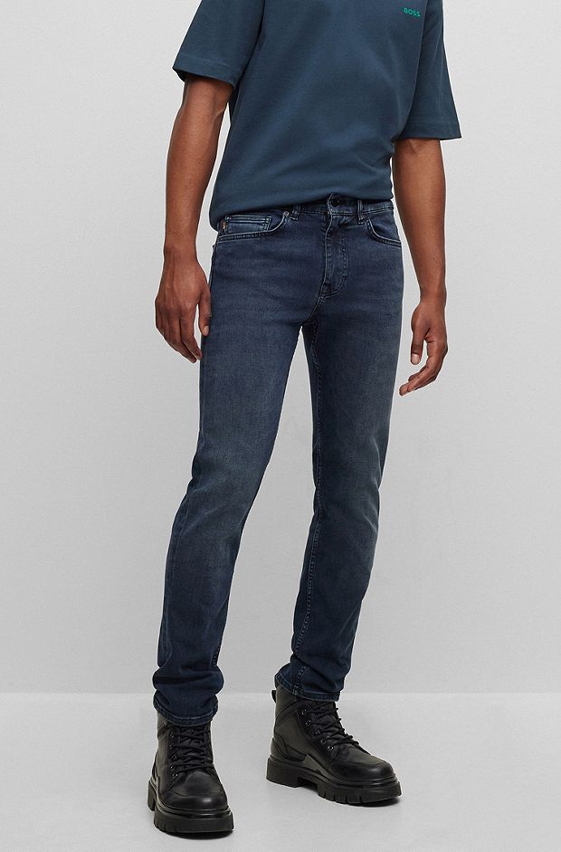 Slim-fit jeans in dark-blue super-stretch denim, Dark Blue