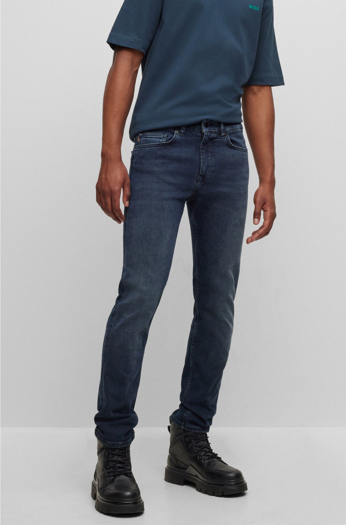 BOSS - Slim-fit jeans in dark-blue super-stretch denim