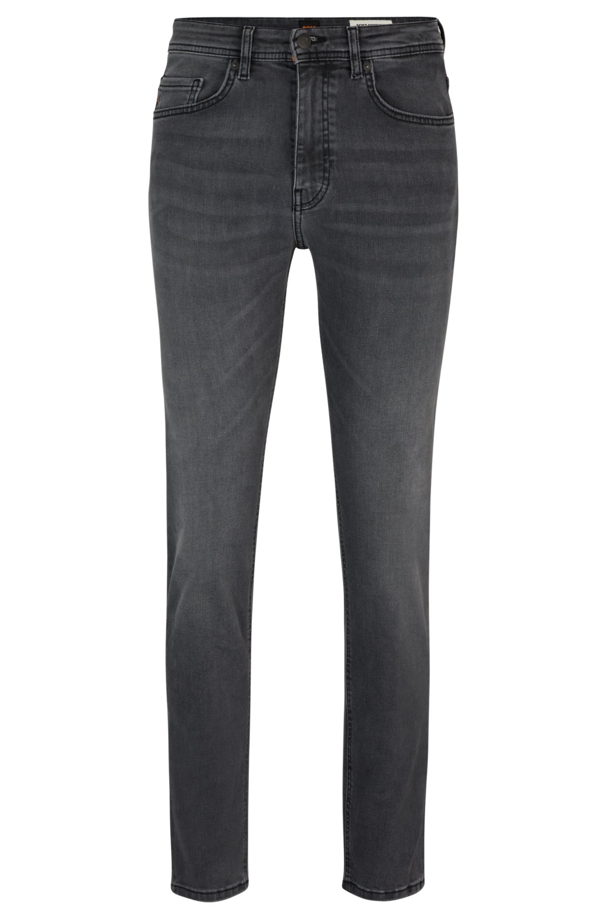 BOSS - Svarta stentvättade jeans med avsmalnande ben och superstretchig ...