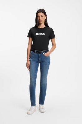 Cotton-jersey T-shirt with contrast logo, Black