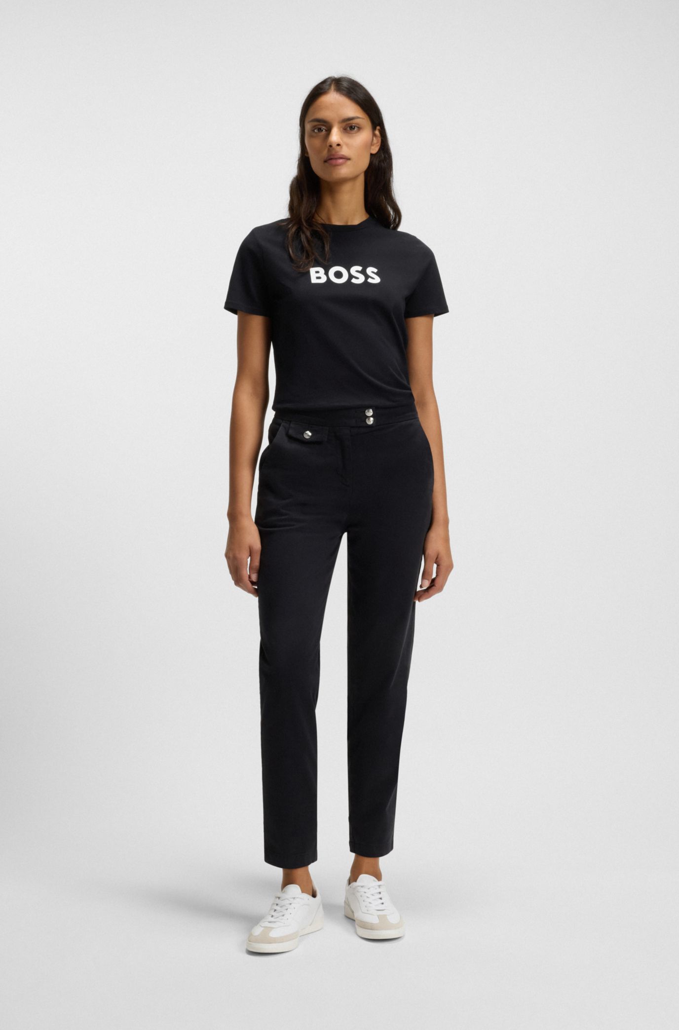 BOSS - コットンジャージー Tシャツ コントラストロゴ - ブラック