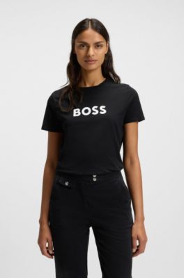 T-shirt in jersey di cotone con logo a contrasto, Nero